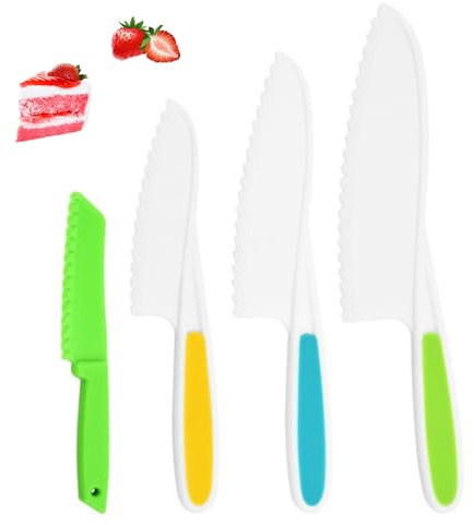 SSyang 4 Pezzi Coltelli Per Bambini, Set Coltelli Bambini 3 Anni, Coltelli Bambini per Tagliare, Coltello Bambini, Kit Cucina Bambini, Coltello per Bambini, per Pane e Frutta