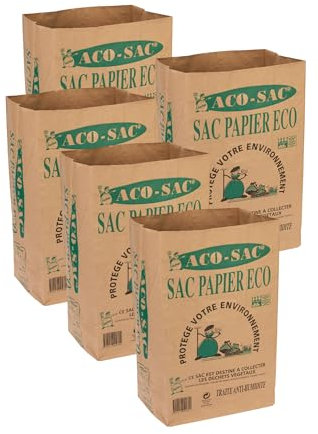 Gecosac Lot 5 Sacs à Déchets Verts Papier Kraft Recyclé 100L Sac résistant