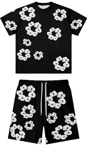 Gefomuofe Chándal para hombre Y2K Hip Hop D camiseta y pantalones cortos de verano de manga corta camisetas y pantalones unisex de verano de 2 piezas traje deportivo chándal hombre con flores