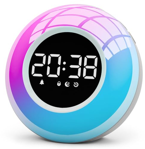 Kinderwecker mit White Noise Machine mit 30 Klänge für Babys Kinderzimmer Einschlafhilfe, Weißes Rauschen Sound Machine mit 12 Farben Nachtlicht, Timer, Klangtherapie Geschenk für Mädchen Junge