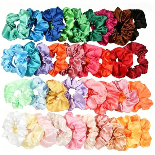 OTYMIOW 36 Colores Scrunchies de Satén para Cabello Scrunchies Tela Lazos para el Cabello Gomas del Pelo Elasticas Cuerdas Scrunchie para Mujeres Niñas