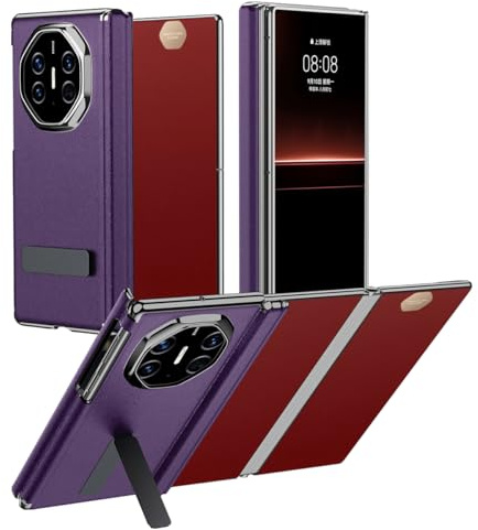 MiorMiar vikbart telefonfodral i läder för Huawei Mate XTS, ultratunt skydd med svängbart stativ för MateXT, dubbelaxlad skydd (lila, för Mate XTS)