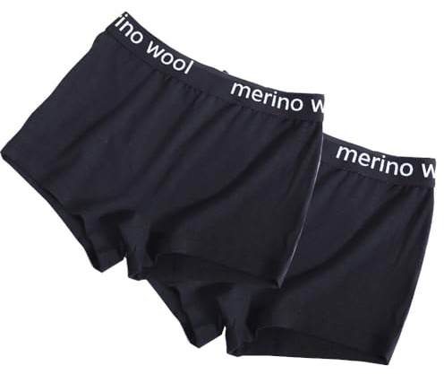 Fussybussy Merino Wool Underwear Women - 2 Packs Boxer Briefs Breathable Boyshorts Underwear, Dry Panties for Ladie Outdoor Sport Gym (US, Alpha, X-Large, Regular, Regular, Black)