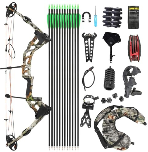 FQH Compound Bow Arrows Kit - 0-70lbs Adjustable 320fps for Hunting & Shooting | Complete Archery Accessories Included