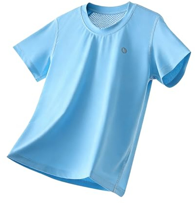 InfiniZer Kids Rash Vest Boys Girls Swim Top UPF 50+ UV Sun Protection Short Sleeve Quick Dry Breathable Rash Guard Shirt for 8-12 Years (UK, Age, 12 Years, Regular, Blue)