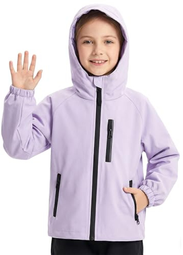 Domueay Girls Waterproof Jacket Kids Hooded Jacket Age 10-11 Years, Purple
