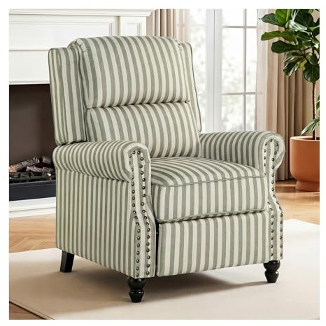 INMOZATA Wingback Recliner Chair Linen Recliner Armchair Pushback Fireside Chair with Wooden Legs for Living Room, Bedroom, Home Office(Sage Green)