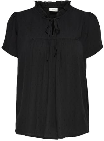 JdY Damen Top Oberteil Rundhals V-Ausschnitt Bluse lockeres Shirt Schleifendetails, Farben:Schwarz, Größe:42