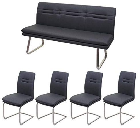 Mendler Esszimmer-Set HWC-H70, Esszimmergruppe Sitzgruppe Esszimmergarnitur, Stoff/Textil Edelstahl gebürstet - dunkelgrau 160cm