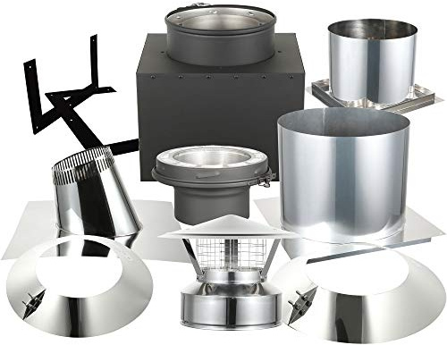 AllFuel HST Multi Story Kit with Spark Guard Chimney Cap for 6 Diameter 304 Stainless Steel Class-A Double Wall All Fuel Insulated Chimney Pipe (1/12-6/12 Pitch Roof Flashing)