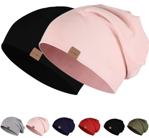 YANIKY Mütze für Herren und Damen - Slouch Beanie aus Baumwolle, Dünn und Leicht, Weich Chemo Beanie, Winddicht Jersey Longbeanie für Alle Jahreszeiten