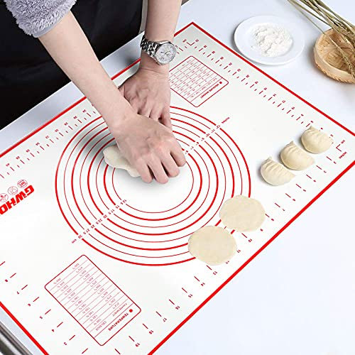 GWHOLE Non Stick Silicone Baking Mat with Measurement 40 x 60cm Large Dough Rolling Kneading Mat Non Slip Pastry Mat, Placemat, Countertop Protector for Pie/Bread/Pizza/Fondant (Pink)