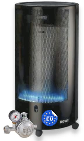 ROWI Gas-Heizofen Blue Flame Pure 4200 W inkl. doppeltem Druckregler, Thermoelement & Sauerstoffmangelsicherung I Geeignet für Innen- & Außenbereich & Gewerbe/Made in Europe [Energieklasse A]