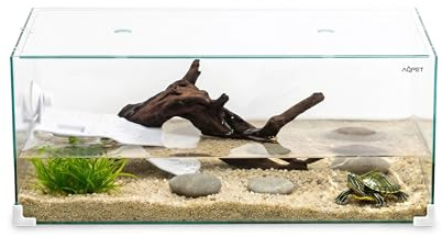 AQPET Tartarughiera in Vetro con Coperchio E Isola per Tartarughe d'Acqua Tortuga, 60 60x30x25 cm 45 Litri