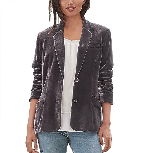 HANXIULIN Giacca in velluto dorato da donna, blazer corto da business, a quadri, slim fit, con due bottoni, giacca da lavoro, giacca da club, cachi, M