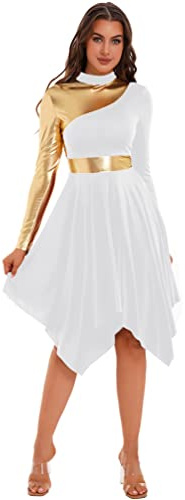 TiaoBug Vestido Brillante de Ballet para Mujer Disfraz de Danza Cristiana Vestido de Tul Asimétrica Vestidos Baile de Salón Contemporánea