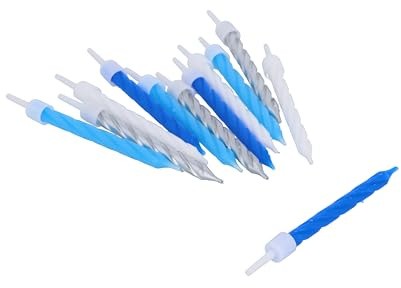 Henbrandt Confezione da 24 candele blu, bianche e argento per feste, con porta candele, candele a spirale per torte di compleanno, feste nuziali, baby shower e decorazioni per anniversari