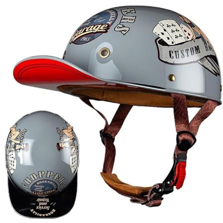 NIKSHI Motorrad Halbschalen Halbhelm Halbschalenhelm Baseballmütze-Helm Baseball Cap Brain-Cap Motorradhelm Mit ECE Cruiser Chopper Scooter Helm Für Bike Cruiser Chopper Moped Scooter,F-M =（57〜58CM）