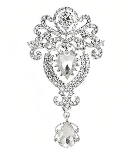 Rumyve Crown Diamond Brooch & Vintage Pattern Silver Collar Pin for Wedding Party Women