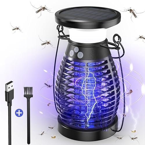 Anti Moustique Solaire Exterieur, 3 in 1 Lampe Anti Moustique Interieur, 4200V UV Lampe Tue Mouche Électrique, USB Étanche Tueur d'Insectes pour Bureau Cuisine Jardin Terrasse Camping, Violet