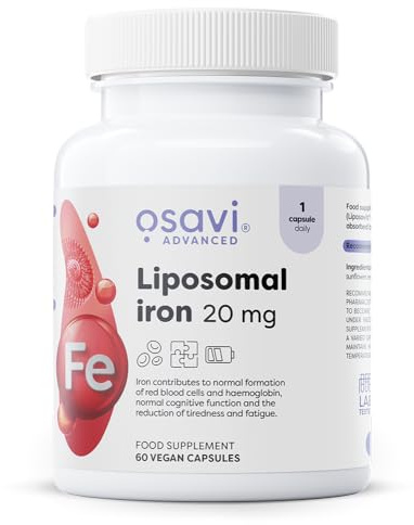 Osavi Liposomal Iron 20 mg – 60 Vegan Capsules | Liposomal Iron (Liposovit®–Fe) for Enhanced Absorption | Supports Red Blood Cell Formation, Energy Metabolism, and Immune Function