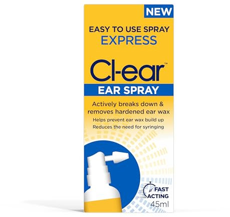 Cl-Ear Express Ear Spray - Natural Ear Wax Removal - Softens Build-Up, Dissolves Earwax, Cleaning Solution for Clogged Ears - Suitable for Adults, Elderly, Children 3 yrs and up - 45ml