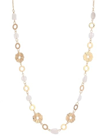 Dazylleco Boho Long Gold Necklaces for Women Irregular Natural Stone Bead Statement Necklace Dainty Birthday Wedding Party Gold Costume Jewellery Gifts(White)