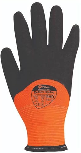 10x Reflex Hydro Hi-Vis Thermal Lined Coated Gloves for Workwear Construction Transport Garden, Thermally Insulated Glove Tear & Puncture Resistant - Size 8 Medium