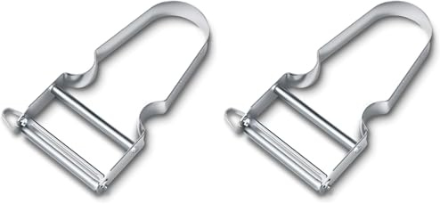 Victorinox Éplucheur STAR, Éplucheur de pommes de terre, Double tranchant avec lame pendulaire, Extra tranchant, Manche métal, Swiss Made (Lot de 2)