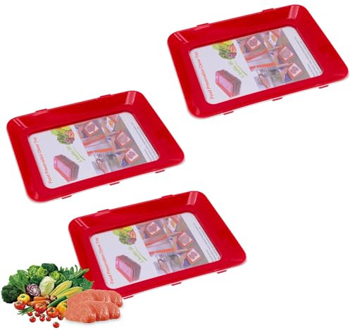 DIYCUT 3 Piezas Tupper Fiambres para Nevera, Porta Embutido, Organizador Frigorifico de Alimentos, con Película Elástica, Ideal para Jamón, Verduras, Fiambres, Queso y Salchichas (Rojo)