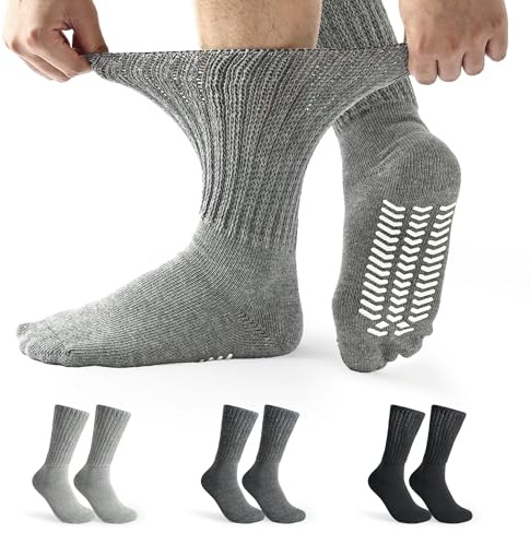 Moyel 3 Pairs Unisex Diabetic Socks for Men 9-11 Non Slip Seamless Diabetic Socks for Women Non Elastic Socks for Swollen Feet and Ankles Loose Top Grip Socks Gifts for Diabetics