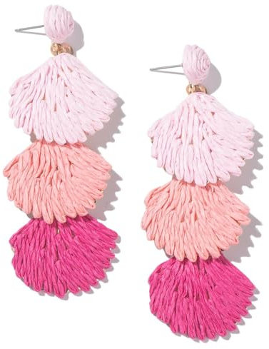 XFSRG Boucles d'oreilles Coquillages en Raphia Boucles D'oreilles en Raphia Bohème pour Plage Océan Mer Bijoux d'été (Rose)