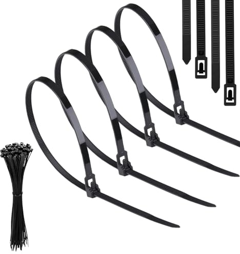 Yatrosynth 50 Stück Kabelbinder Wiederverschließbar, UV Beständig Kabelbinder lang Set, 300mm x 4.8mm, für Kabelmanagement, Gartenarbeit, Wohnen - Schwarz