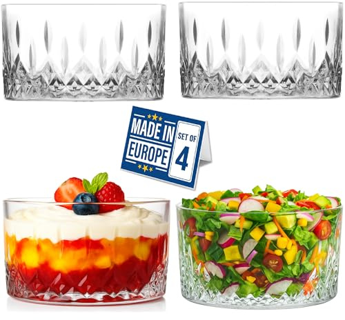 NORDIC SCHILLER Juego de 4 cuencos de postre de cristal de alta calidad, 260 ml, 100 % libres de burbujas, cuencos de postre, cuencos de postre, cuencos para servir frutas, cuencos de postre