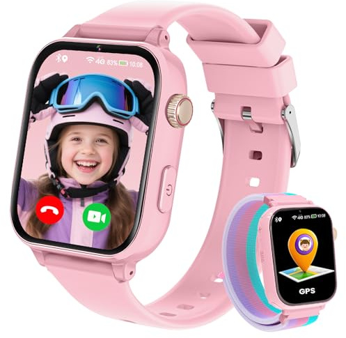 Reloj Inteligente Niño GPS y Llamadas, 4G Smartwatch Niños Niñas con Telefono Chat de Voz, SOS, Videollamada, Modo Clase, Cámara, Podómetro, Reloj Llamadas Niños Niña Infantil de 5 a 12 Años, Rosa