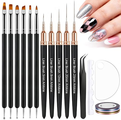 Artdone Nail Striping Tape Lines Kit With Nail Art Pens Dotting Tools And Liner Brushes For Gel Polish Small Detail Drawing Design Paint