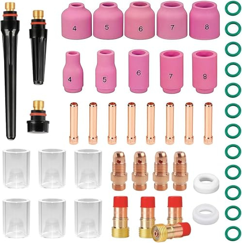 49 Piezas Accesorios de Maquina de Soldar TIG, Soldador TIG AC DC, Antorcha TIG con Lente de Gas, Anillo Silicona, Junta Goma, Cuerpo Pinza, para Soldadura Antorcha Consumibles TIG WP-9/17/18/26