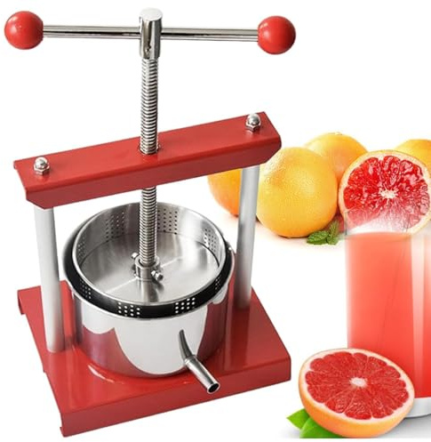 Rostfritt stål fruktvinpress, manuell juicemaskin, cider äpplen druvtinktur grönsaker honung olivolja tillverkningspress, fruktciderkvarn pressmaskin med en filterpåse 3L/0.8Gal