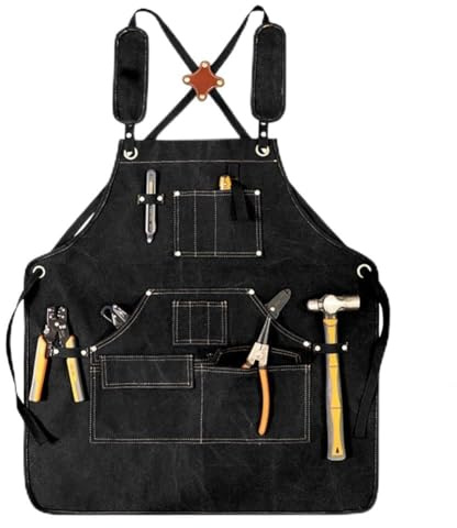 Eawfgtuw Tablier de travail en toile épaisse pour le soudage et le travail du bois, imperméable et résistant à l'usure avec plusieurs poches pour électriciens, charpentiers et industriels (noir)