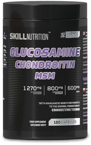 SKILL Nutrition Glucosamine Chondroïtine MSM | 120 gélules | Formule pour le soutien articulaire avec MSM, glucosamine et chondroïtine + manganèse | Soutient les tissus conjonctifs et la santé des os
