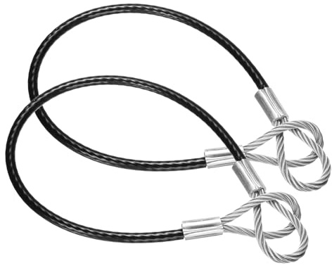 PATIKIL 50cm Safety Cable Lock, 2 Pcs 304 Stainless Steel Security Wire Ropes Double Loop Anti-Theft Safety for Bicycles Luggage Stage Lighting, Black