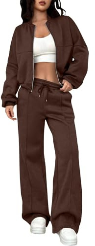 Tute Donna Tuta Donna Outfit da Aeroporto Comodi Tinta Unita Giacca con Zip E Collo Rotondo + Pantaloni con Coulisse 2 Pezzi Casual Completa Tuta in Maglia Invernale Pantaloni Felpati