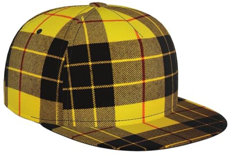 ASFgda Casquette de baseball unisexe à bord plat, jaune, gris, noir, imprimé à carreaux, casquette snapback réglable, sports décontractés en plein air voyage