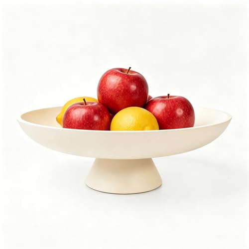BEYLAB Minimalistisk betongskål med fot – modern fruktskål och dekorativ skål, elegant nyckelskål för hallen, centerpiece bordsdekoration vardagsrum, invigningspresent (Ø 29,5 cm beige)
