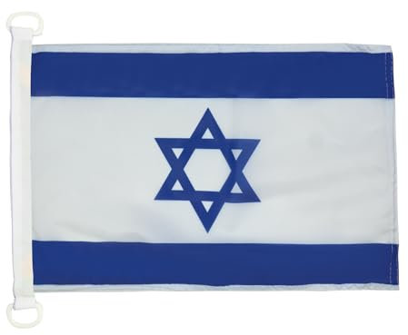 AZ FLAG - Drapeau Israël - 45x30 cm - Pavillon Nautique Israélien Spécial Bateau Et Extérieur En Maille Bloquée Avec Anneaux Plastiques Intégrés - 30g