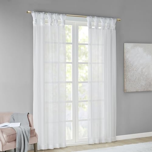 Madison Park Ceres DIY Twisted Tab Sheer Curtain, Pair Panels, Lightweight Window Treatment, Voile Privacy, Light Filtering Drape for Bedroom and Apartment, 50 in x 84 in, White 2 Piece