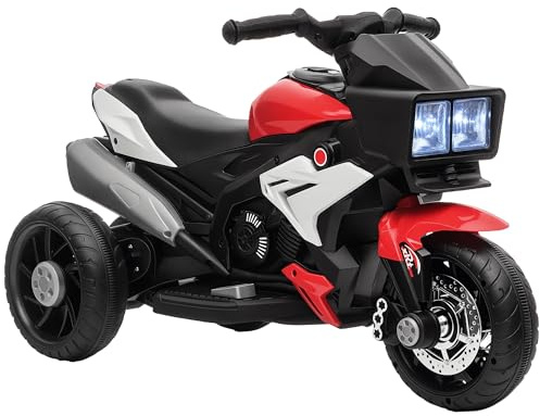 HOMCOM Moto Eléctrica para Niños de +3 Años Moto de Batería 6V con Luces Música Bocina Neumáticos Anchos Moto para Niños con Velocidad 3 km/h Rojo y Negro