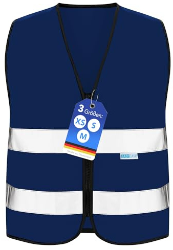 EAZY CASE Reflektorweste für Kinder, Sicherheitsweste, Reißverschluss-Warnweste mit Reflektoren, atmungsaktiv, Reflektierend, zur Erhöhung der Sichtbarkeit im Straßenverkehr, XS, Dunkelblau