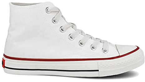 PAYMA - Zapatillas Bambas Botas de Lona Mujer. Puntera de Goma. Playeras de Deporte Casual y Caminar. Color: Blanco Altas Piso Sencillo. Talla 38