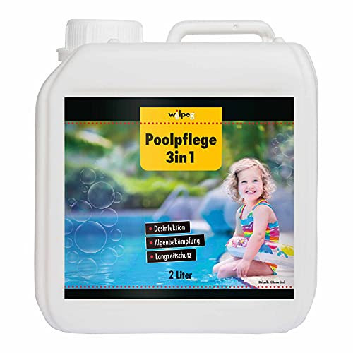 Wilpeg Poolpflege 3in1 2 Liter, Chlor Desinfektion, Algenentferner, Langzeitschutz, für Pools und Planschbecken